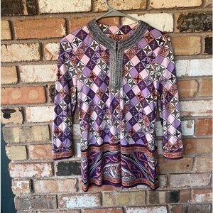 Tory Burch Beaded Silk Purple Tunic Top